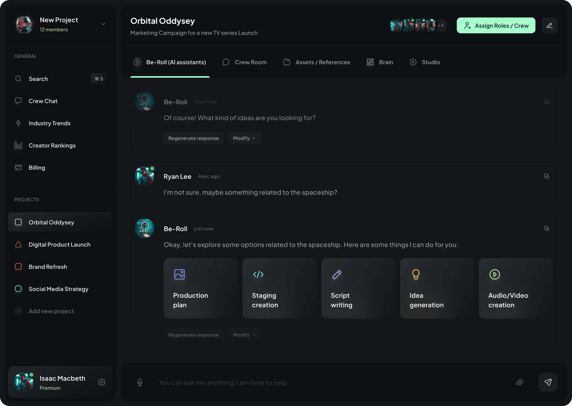 BE-ROLL AI app interface